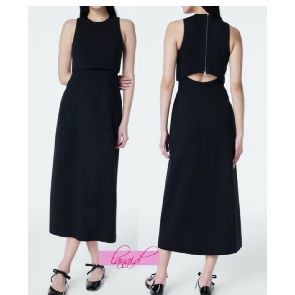 Spanx Ponte Overlay Dress Classic Navy Open Cutout Back Midi size Large NWT